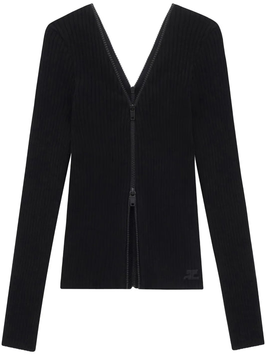Double Zip-Detail Ribbed Jumper