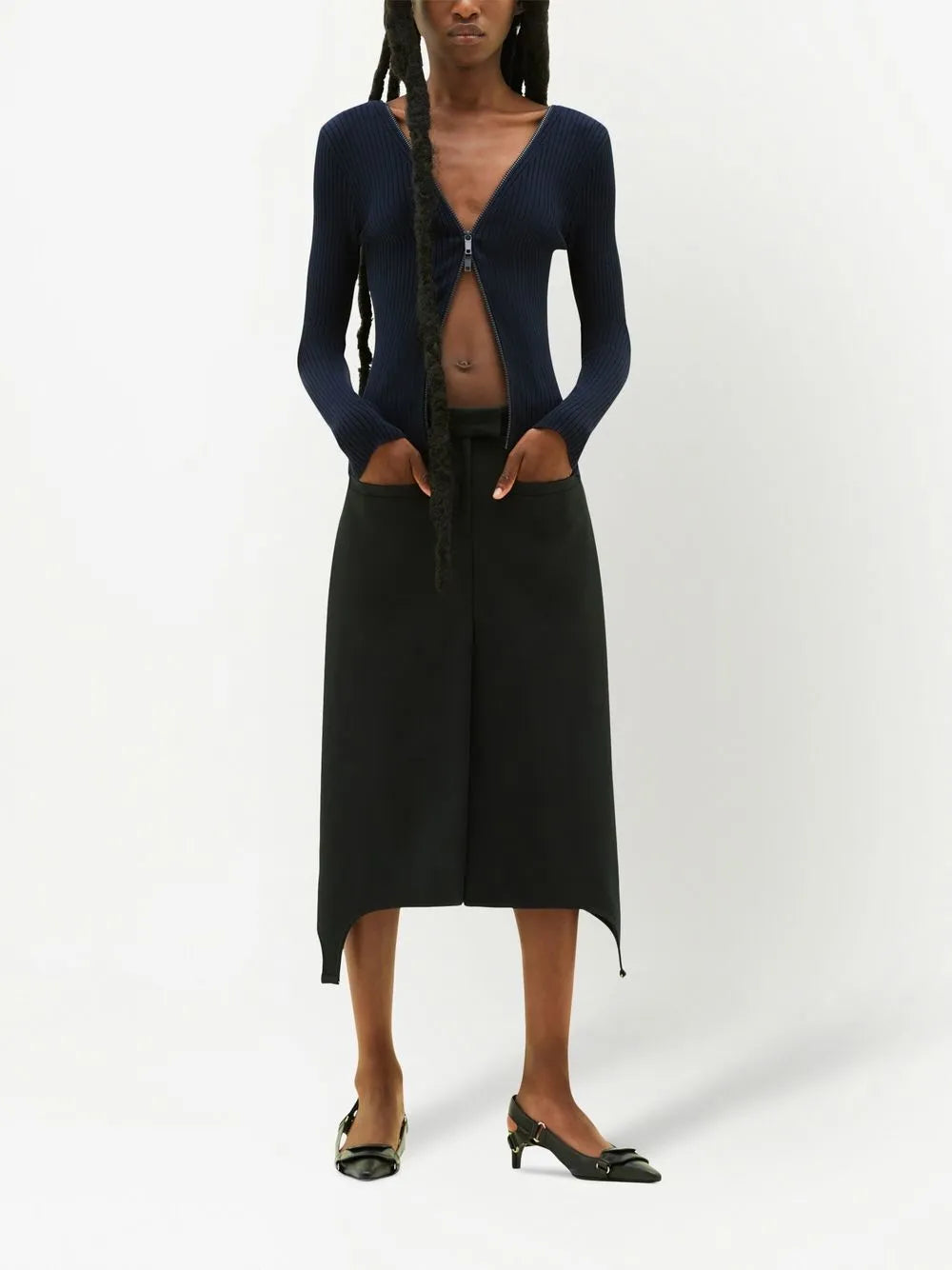 Twill Suspenders Midi Skirt