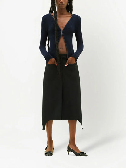 Twill Suspenders Midi Skirt
