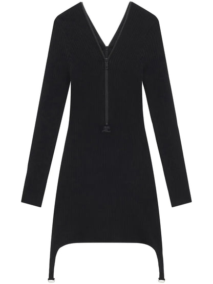 Ribbed-Knit Zip-Up Dress