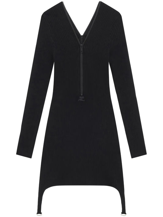 Ribbed-Knit Zip-Up Dress