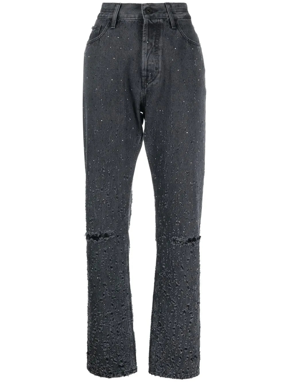 Distressed-Finish Straight-Leg Trousers