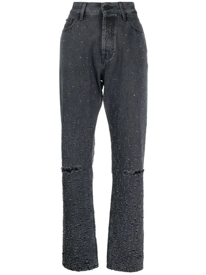 Distressed-Finish Straight-Leg Trousers
