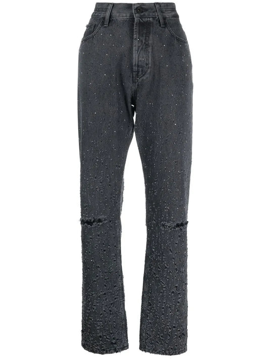 Distressed-Finish Straight-Leg Trousers