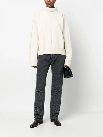 Distressed-Finish Straight-Leg Trousers