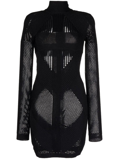 Perforated-Knit Detail Dress