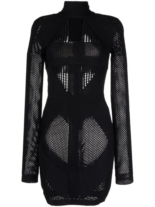 Perforated-Knit Detail Dress