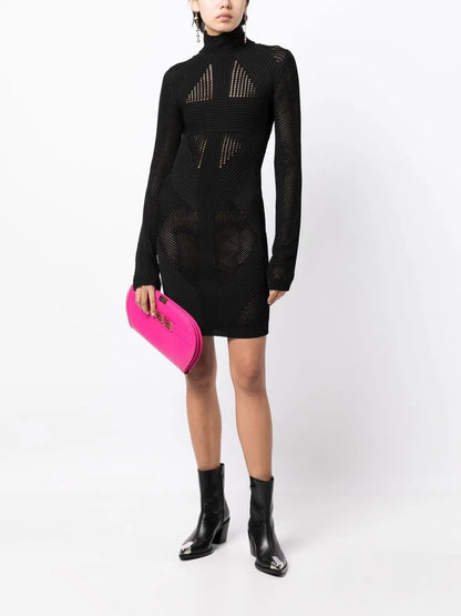 Perforated-Knit Detail Dress