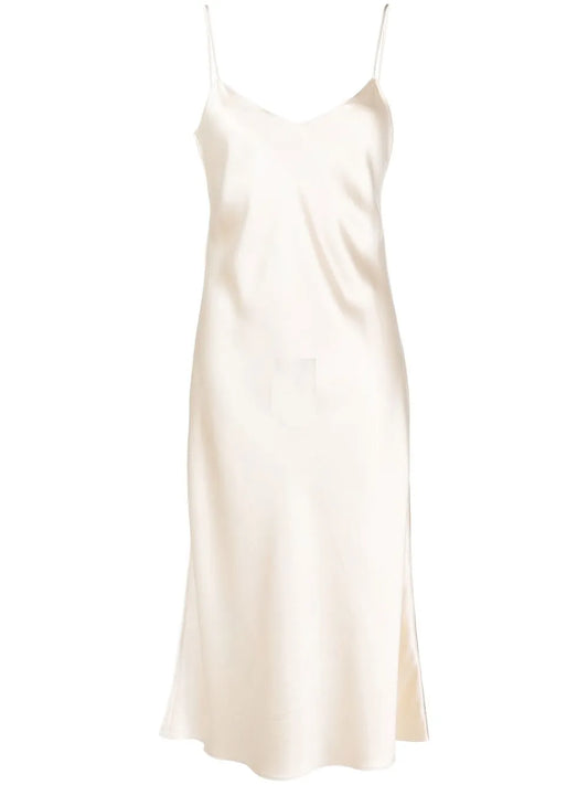 V-Neck Silk Midi Dress