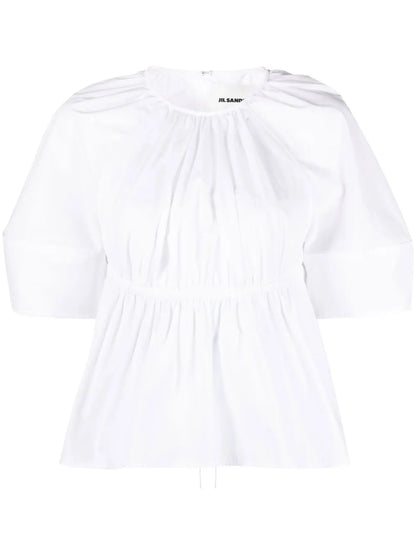Pleated Cut-Out Poplin Blouse