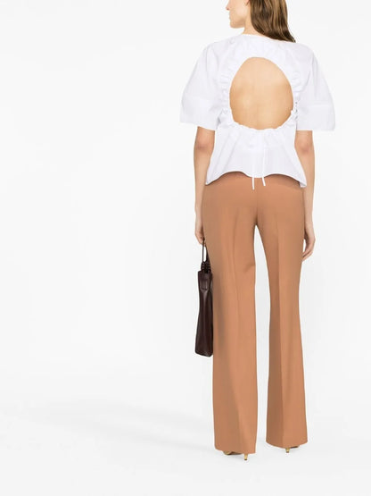 Pleated Cut-Out Poplin Blouse
