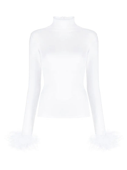 Feather-Cuffs Roll-Neck Top