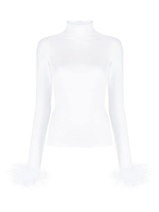 Feather-Cuffs Roll-Neck Top