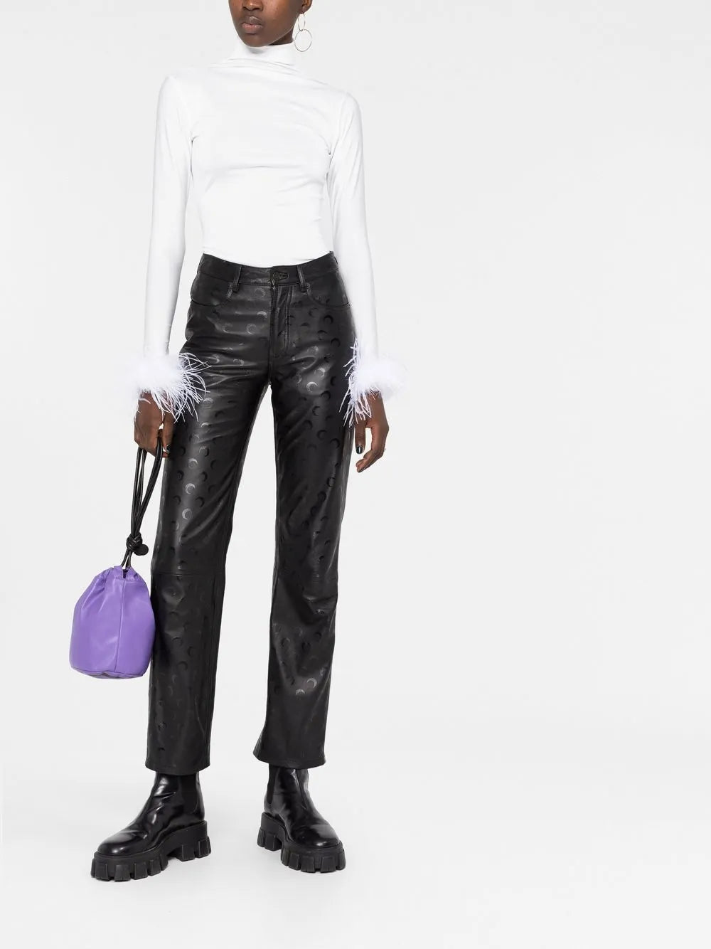 Feather-Cuffs Roll-Neck Top
