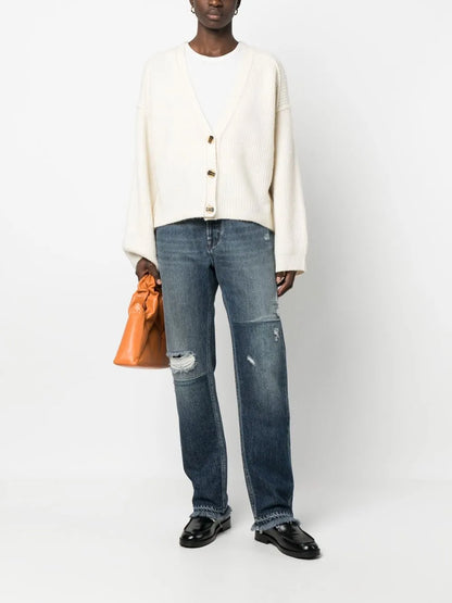 Distressed High-Rise Straight Leg Jeans