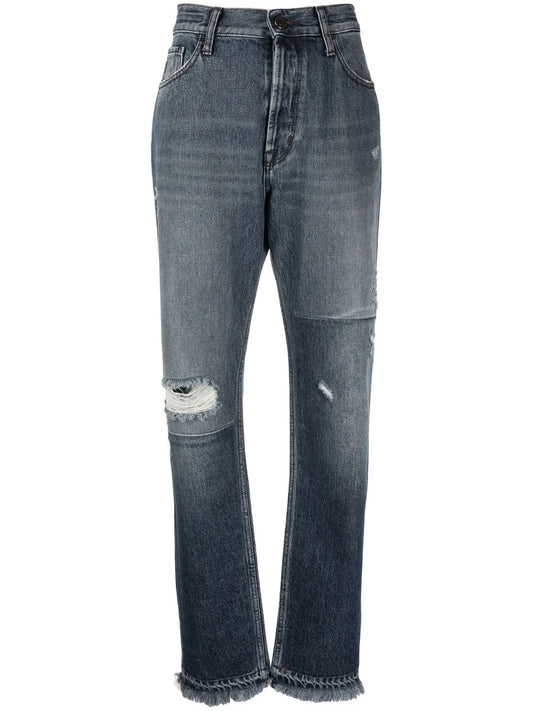 Distressed High-Rise Straight Leg Jeans
