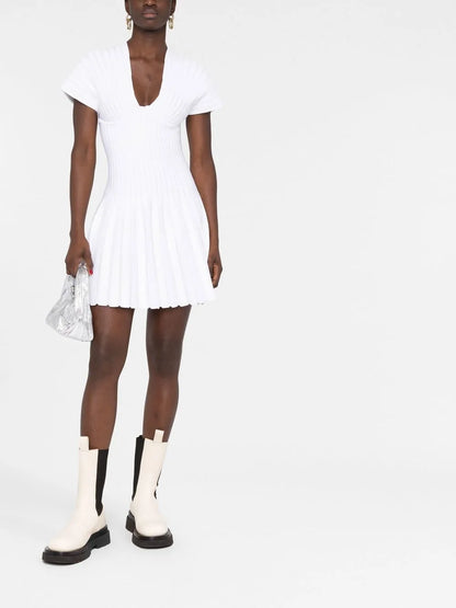 Pleated Mesh Mini Dress