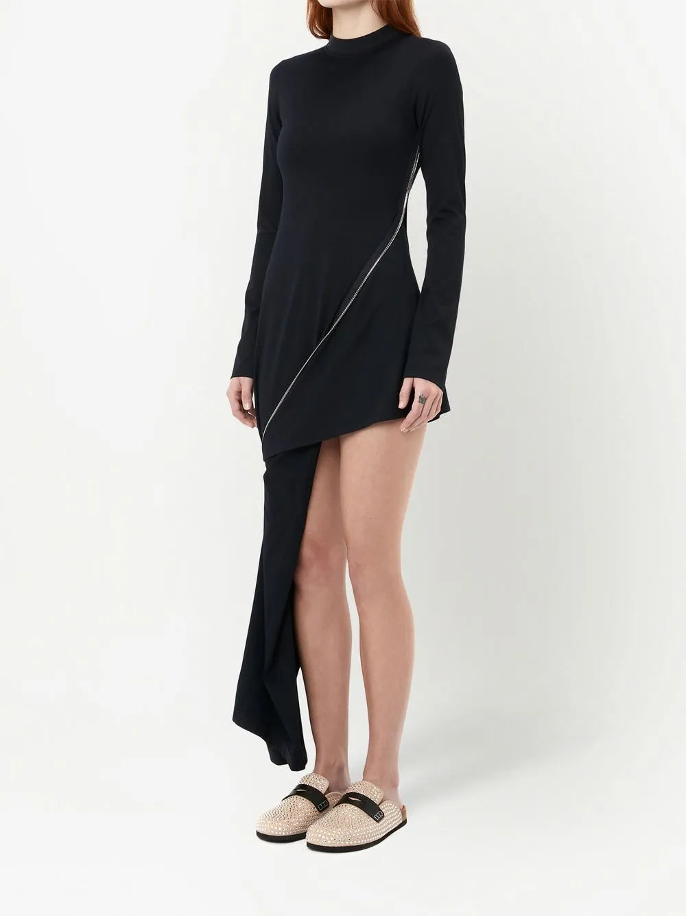 Zip-Detail Long Sleeve Dress