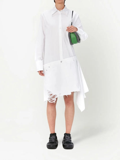 Distressed-Finish Asymmetric Shirtdress