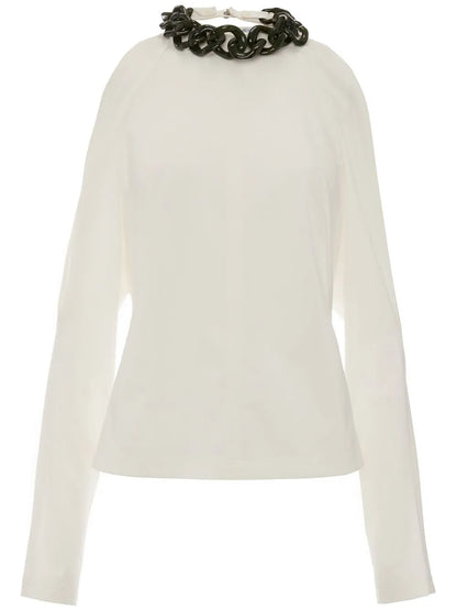 Chain-Embellished Cold-Shoulder Top