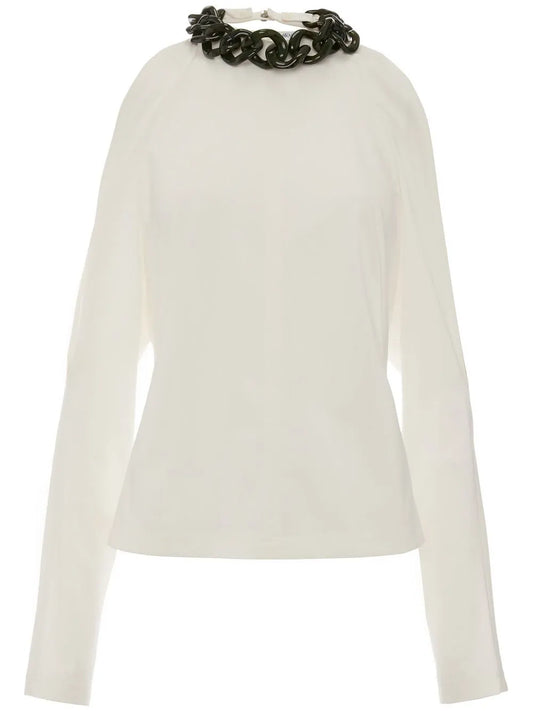 Chain-Embellished Cold-Shoulder Top