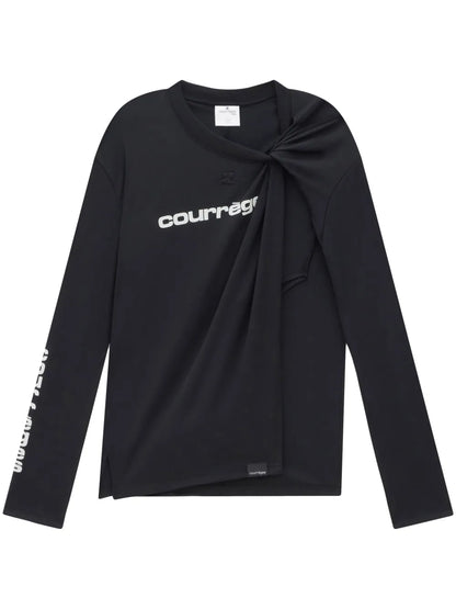 Gathered-Detailing Logo-Print Jersey