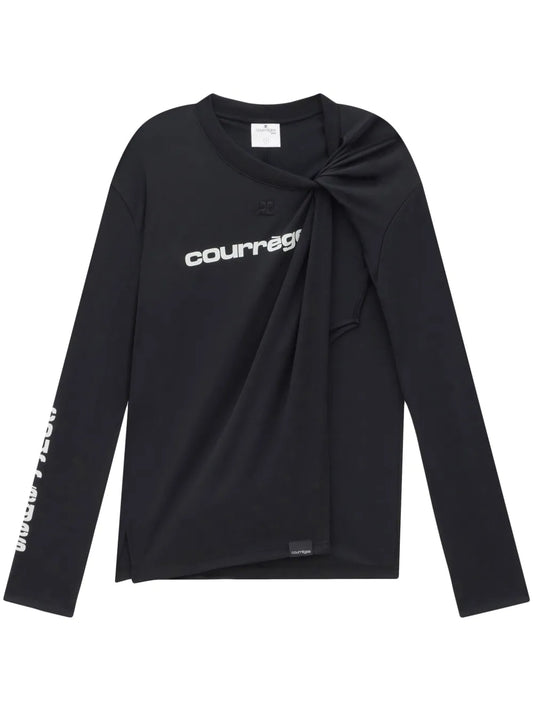 Gathered-Detailing Logo-Print Jersey