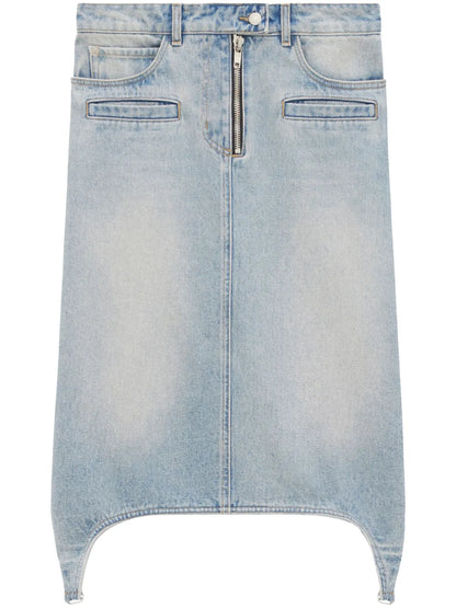 Suspenders Denim Midi-Skirt