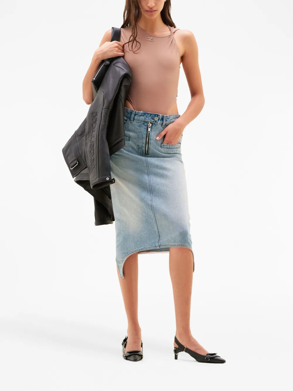 Suspenders Denim Midi-Skirt