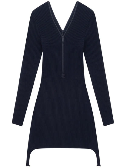 Ribbed-Knit Zip-Up Dress