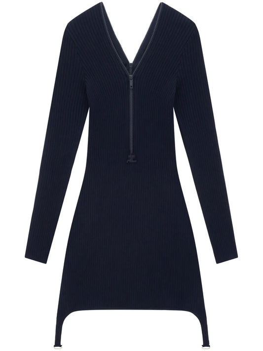 Ribbed-Knit Zip-Up Dress