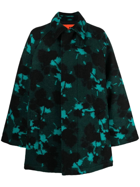 Graphic-Print Concealed-Front Coat