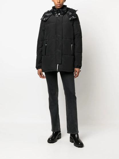 Contrast-Panel Hooded Padded Jacket
