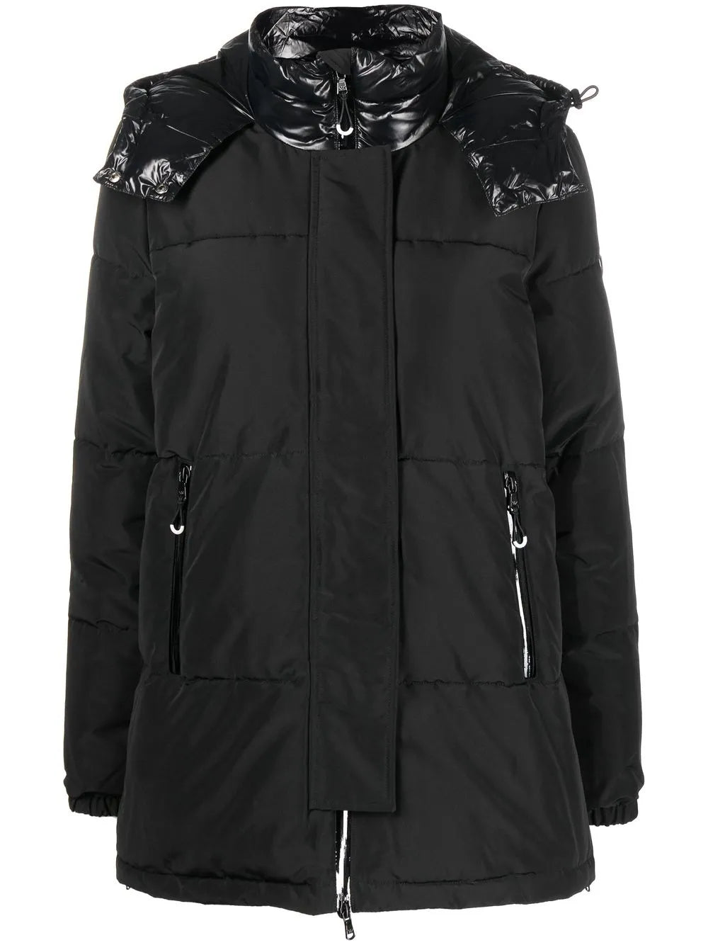 Contrast-Panel Hooded Padded Jacket
