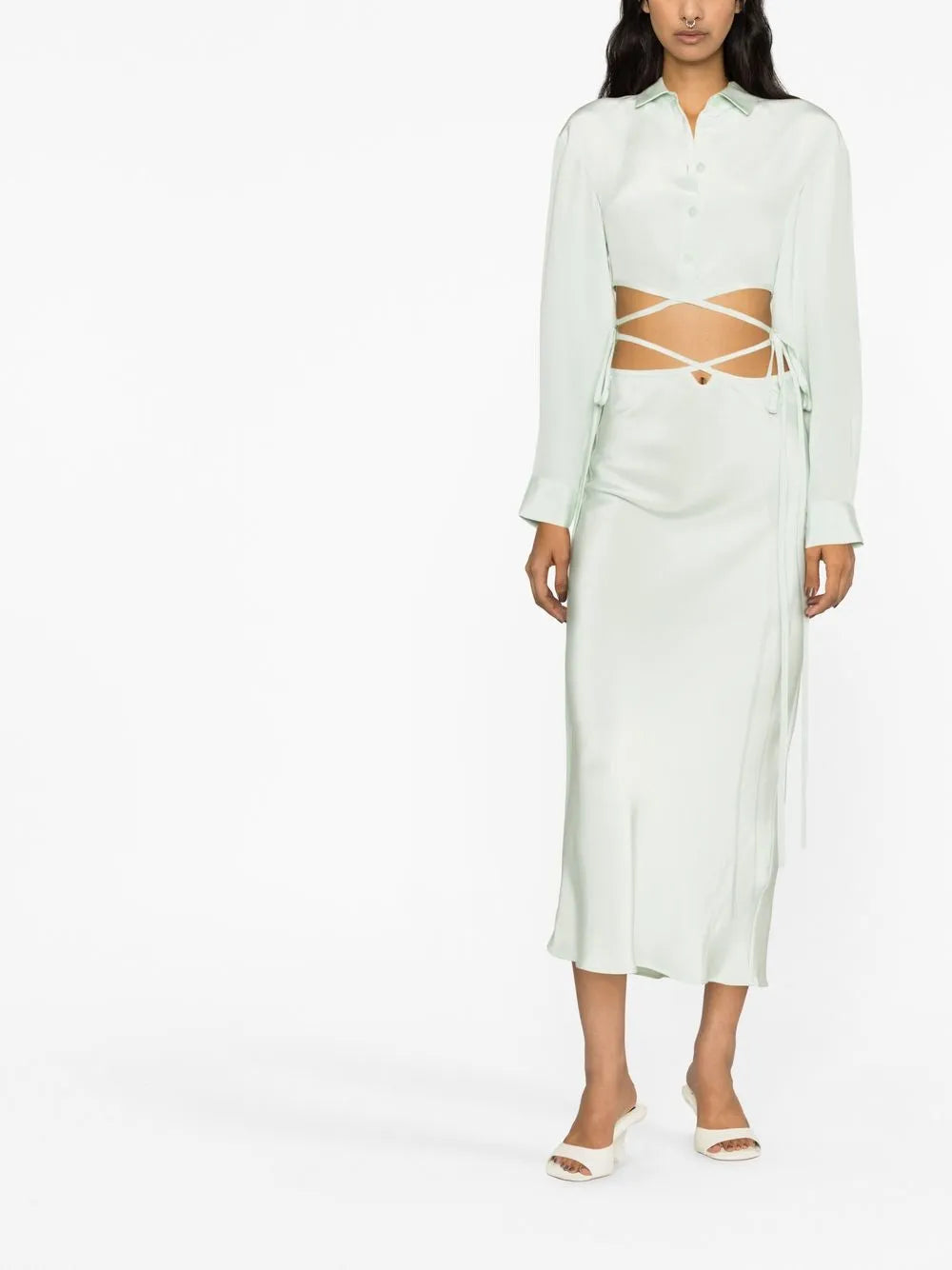 Tie-Fastening Silk Shirt