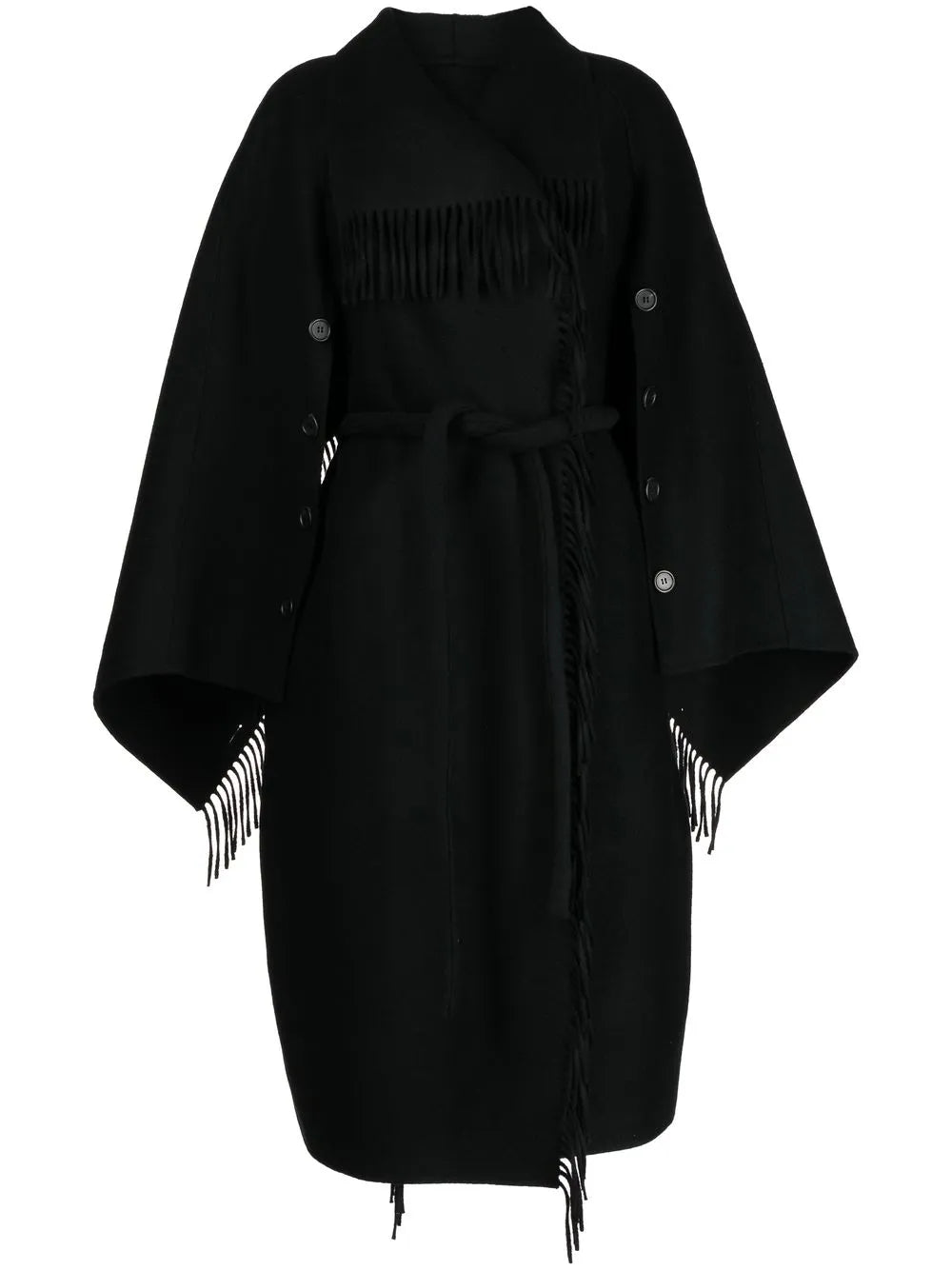 Double-Breasted Fringe-Detail Wool Coat