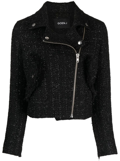 Tweed Cropped Biker Jacket