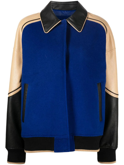 Faux-Leather Trim Wool Jacket