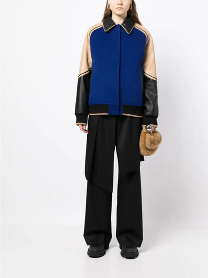 Faux-Leather Trim Wool Jacket
