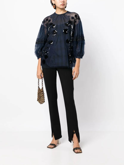 Sequin-Embellished Lace Blouse