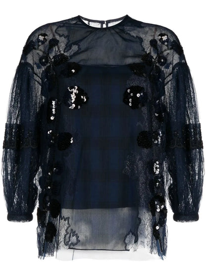 Sequin-Embellished Lace Blouse