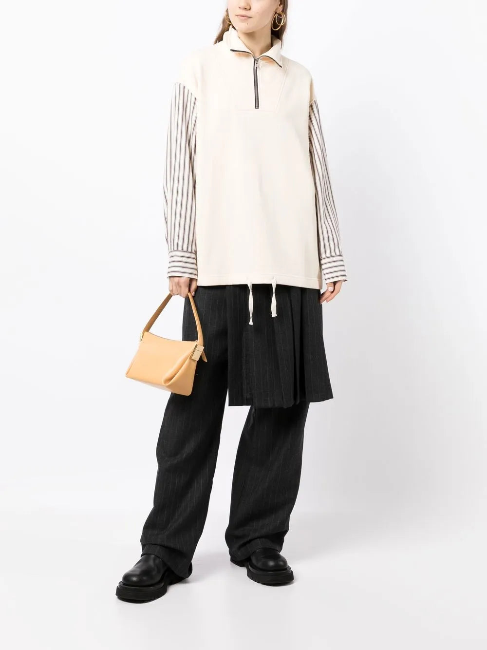 Striped Poplin Layered Shirt-Sweatshirt