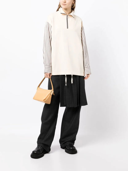 Striped Poplin Layered Shirt-Sweatshirt