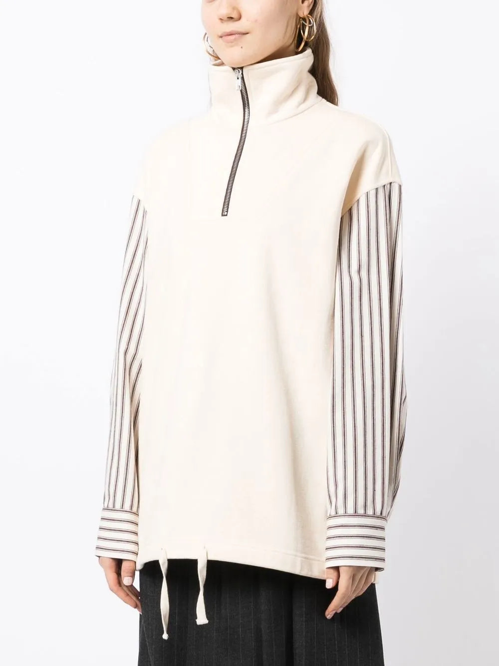 Striped Poplin Layered Shirt-Sweatshirt