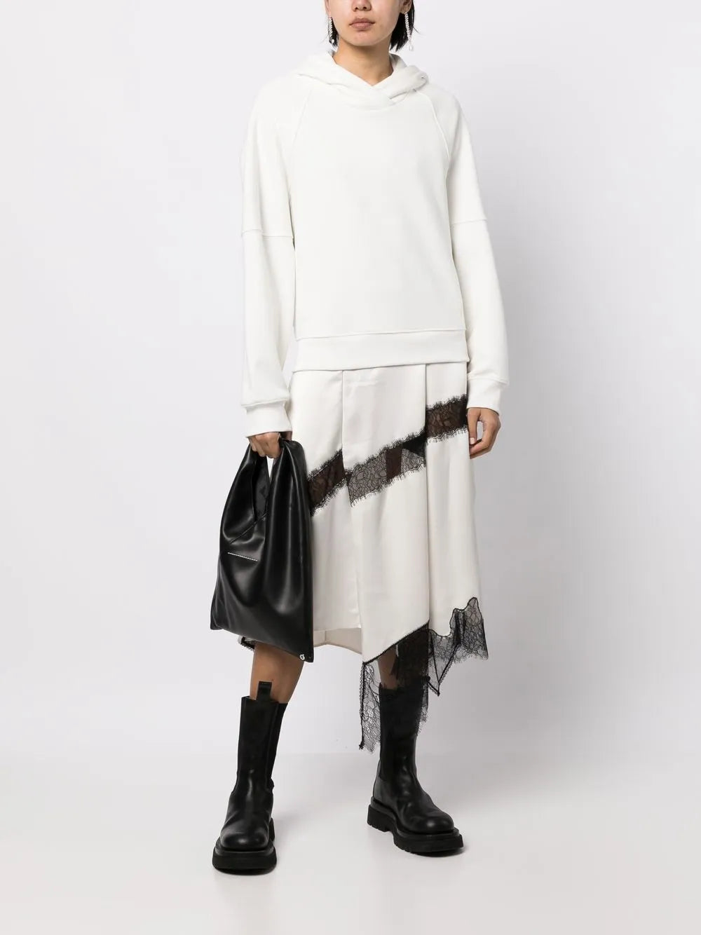 Lace-Trim Hooded Asymmetric Midi Dress