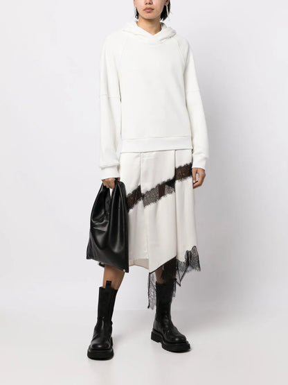 Lace-Trim Hooded Asymmetric Midi Dress
