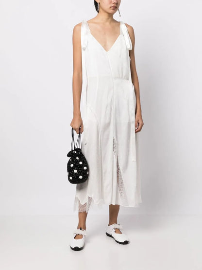 V-Neck Lace-Trim Midi Dress