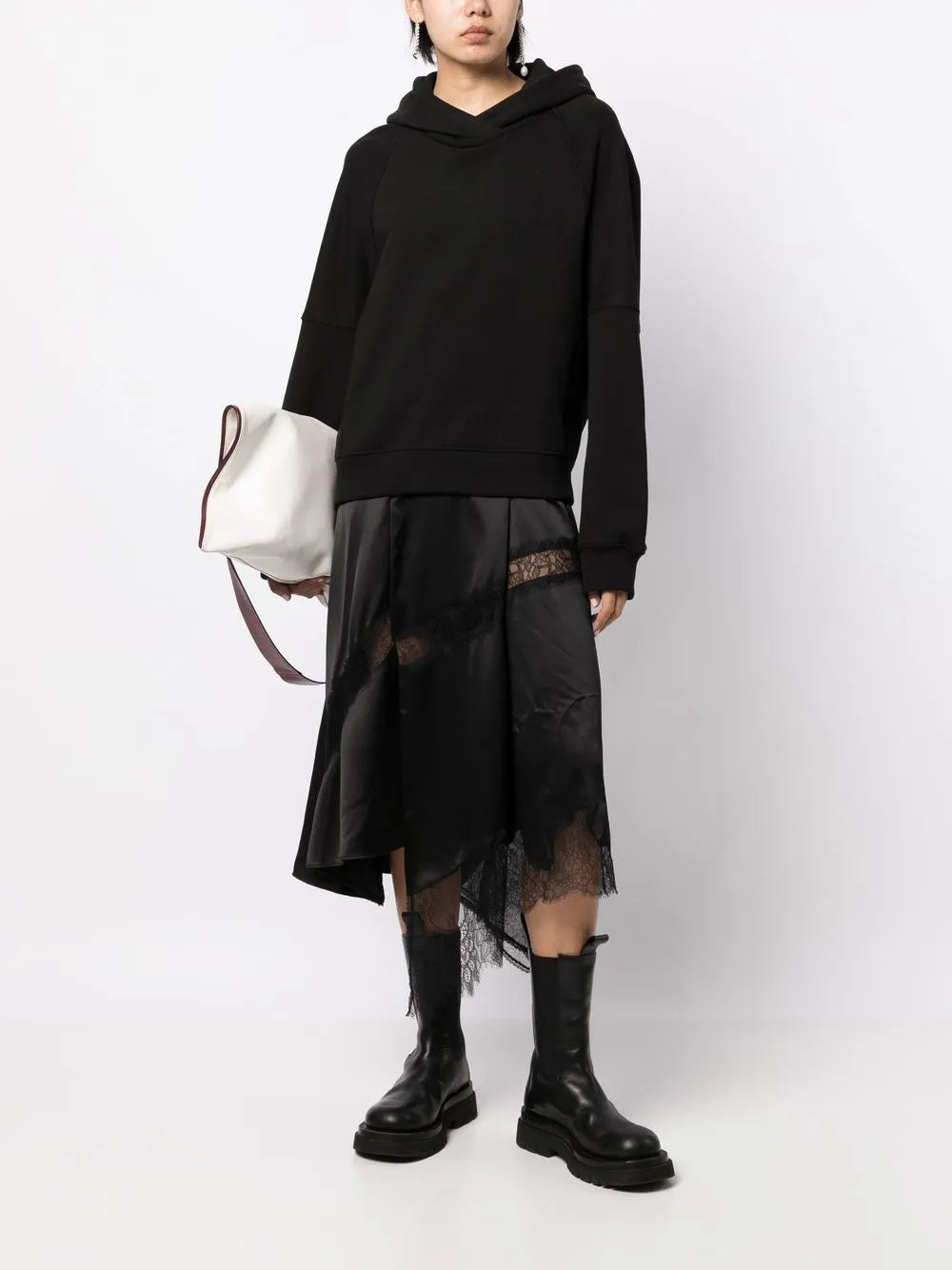 Lace-Trim Hooded Midi Dress
