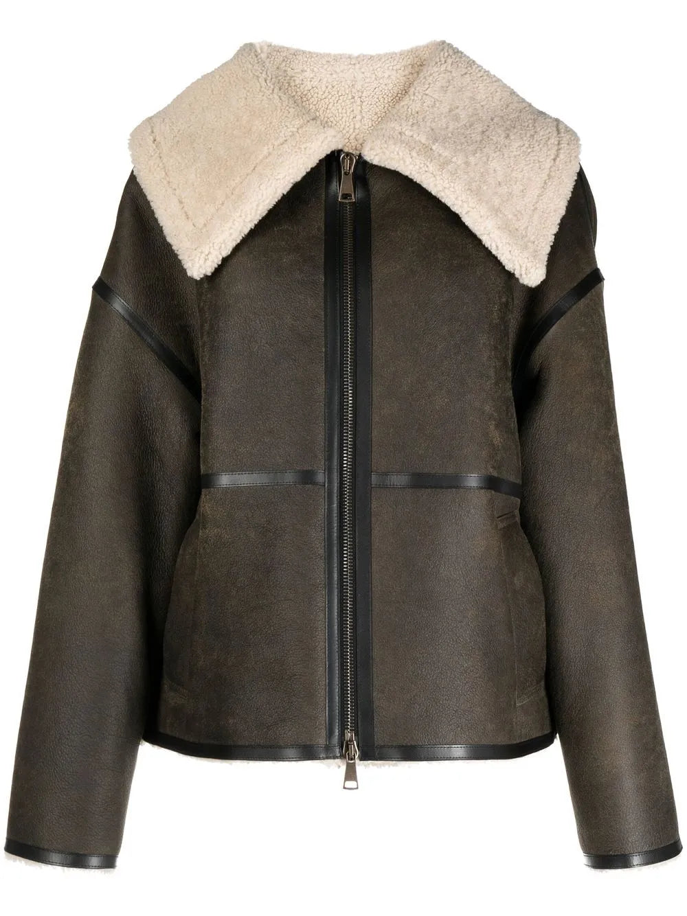 Shearling-Lined Aviator Leather Jacket