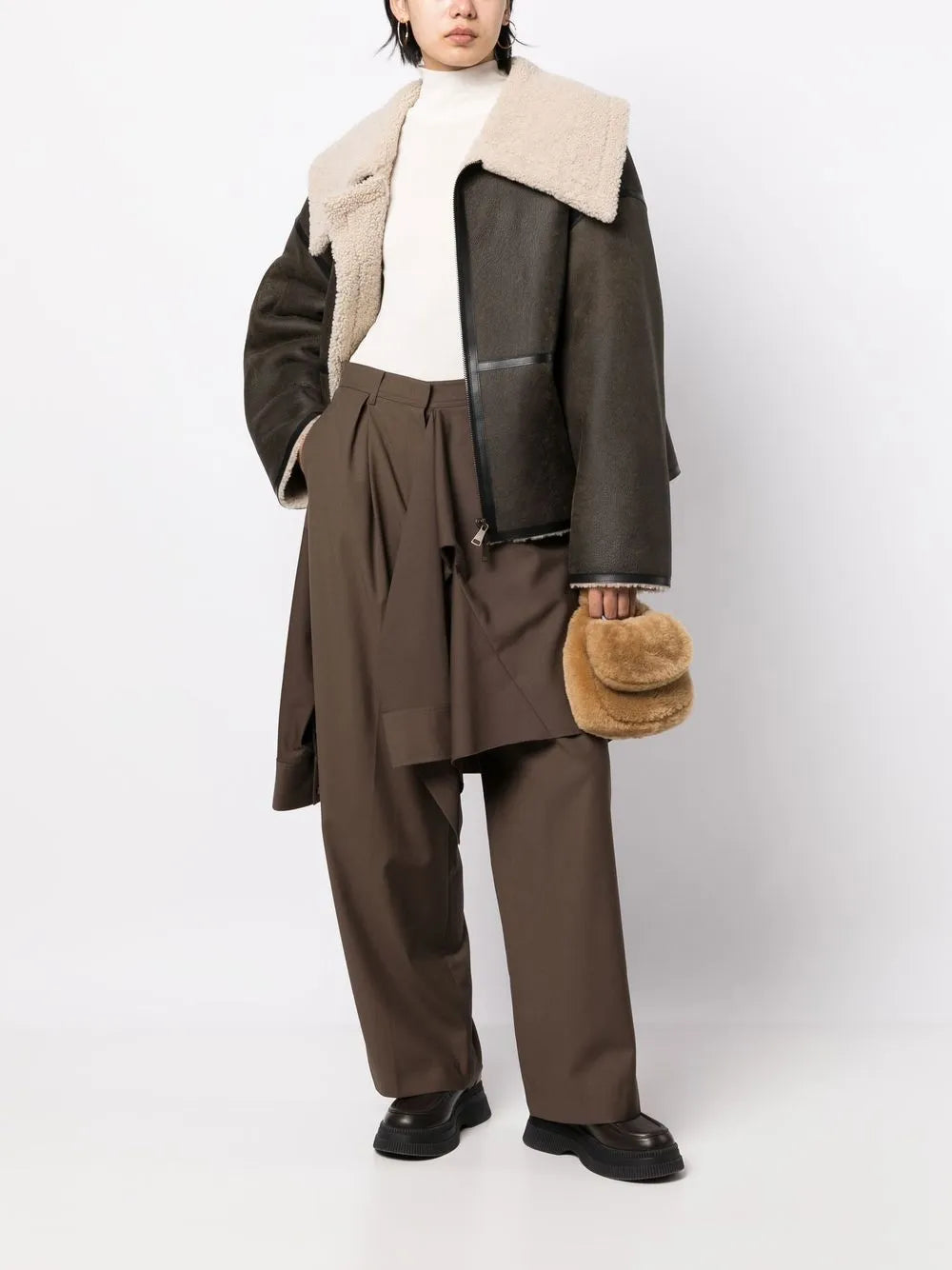 Shearling-Lined Aviator Leather Jacket